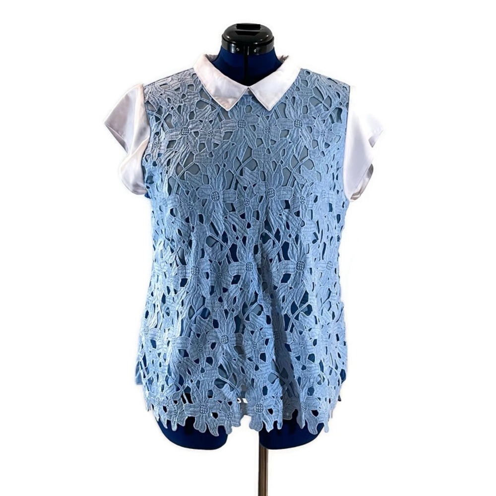 Kaily K Blue Floral Lace Blouse